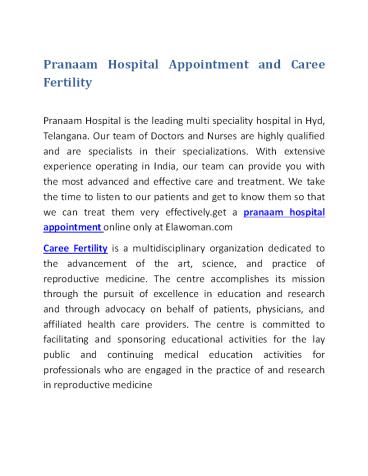 Pranaam Hospital Appointment and Caree Fertility