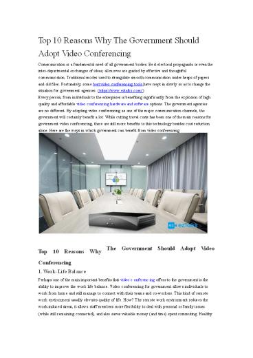 Top 10 Reasons Why The Government Should Adopt Video Conferencing