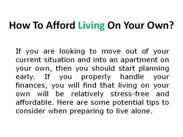 Five Tips: How to Afford Living Alone?