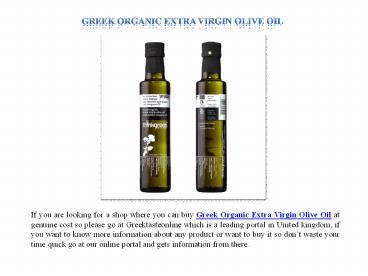 Greek Organic Extra Virgin Olive Oil