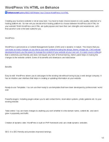 WordPress V/s HTML on Behance
