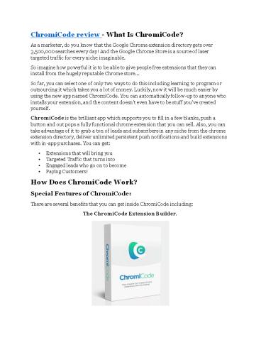 ChromiCode Review - (Free) bonus and discount