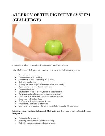 ALLERGY OF THE DIGESTIVE SYSTEM (GI ALLERGY)
