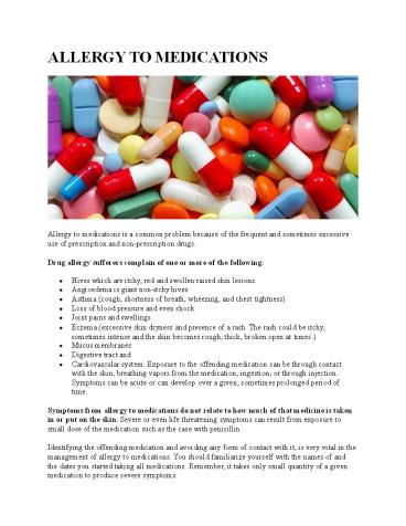 ALLERGY TO MEDICATIONS