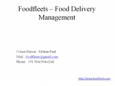 Foodfleets - Food Delivery Management