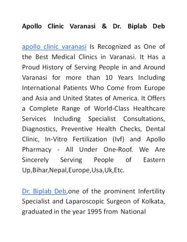 Apollo Clinic Varanasi & Dr. Biplab Deb