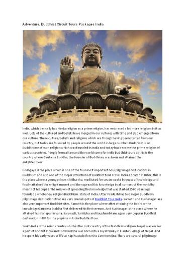 Adventure Buddhist Circuit Tours Packages India