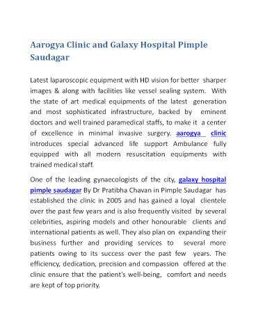 Aarogya Clinic and Galaxy Hospital Pimple saudagar