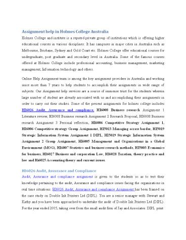 Assignment help in Holmes College Australia