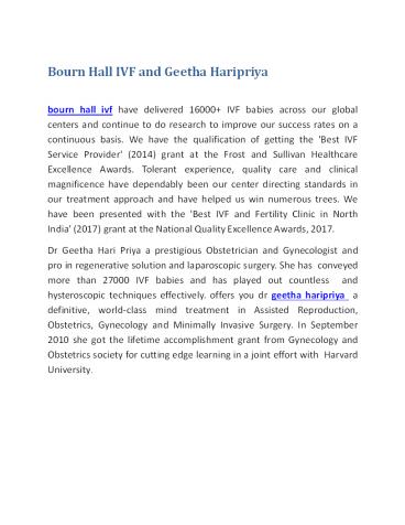 Bourn Hall IVF and Geetha Haripriya