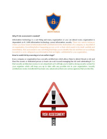 Why IT risk assessment is needed?