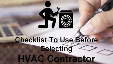 Points Before Selecting HVAC Contractors