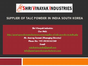 Supplier of talc powder in India South Korea
