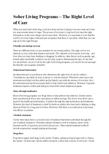 Sober Living Programs – The Right Level of Care