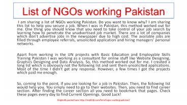NGOs List in Pakistan