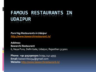 Famous Restaurants in Udaipur