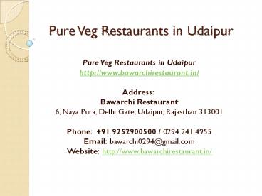 Pure Veg Restaurants in Udaipur