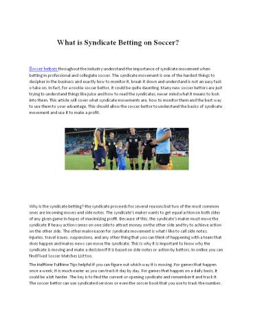 What is Syndicate Betting on Soccer?