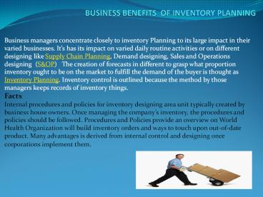 INVENTORY PLANNING BUSINESS BENEFITS