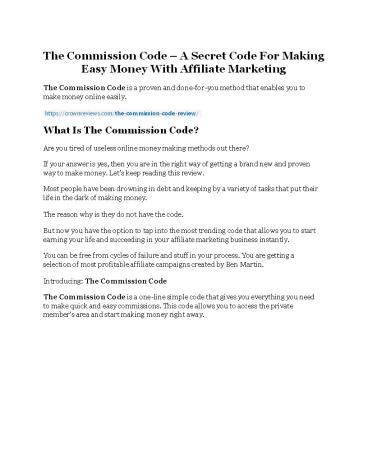 The Commission Code review and Exclusive $26,400 Bonus AMAZING!