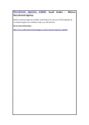 Recruitment Agencies Jeddah, Saudi Arabia - Alliance Recruitment Agency