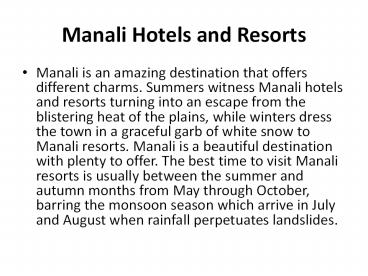 Manali Resorts and Hotels