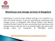 Warehouse and storage services in Bangalore