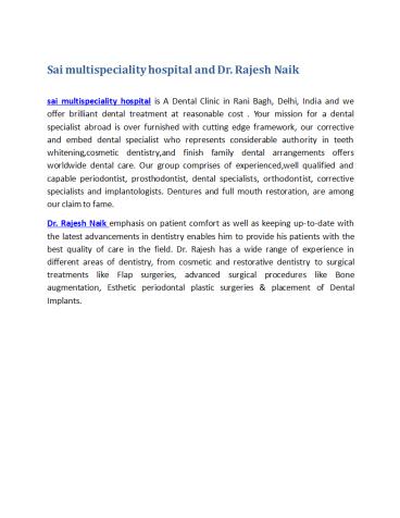 Sai multispeciality hospital and Dr. Rajesh Naik