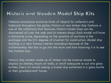 Historic and Wooden Model Ship Kits