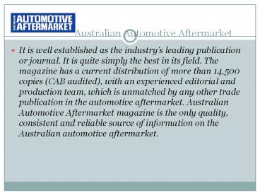 Australian Automotive Aftermarket