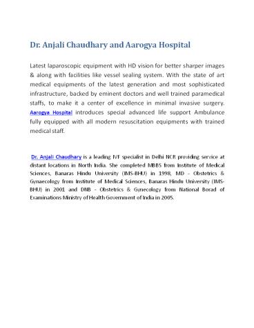 Dr. Anjali Chaudhary and Aarogya Hospital