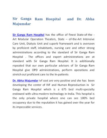 Sir Ganga Ram Hospital  and Dr. Abha Majumdar