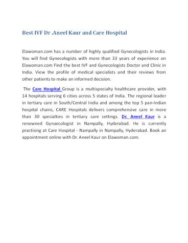 Best IVF Dr .Aneel Kaur and Care Hospital