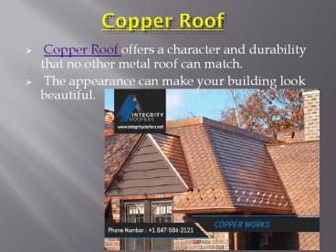 Get Long Lasting, Royal looks of a Copper Roof