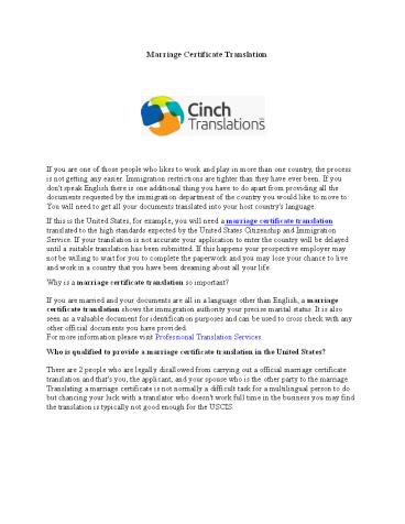 Marriage Certificate Translation