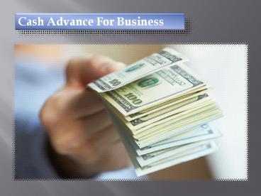 Cash Advance For Business 