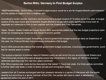 Burton Mills: Germany to Post Budget Surplus
