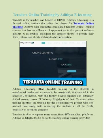 Teradata Online Training by Adithya E-learning
