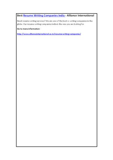 Best Resume Writing Companies India - Alliance International