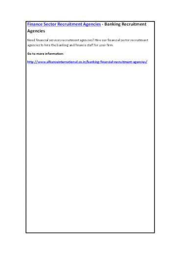 Finance Sector Recruitment Agencies - Banking Recruitment Agencies