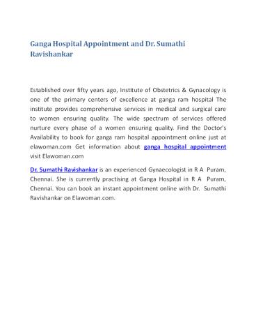 Ganga Hospital Appointment and Dr. Sumathi Ravishankar