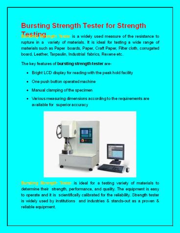 Bursting Strength Tester for Strength Testing