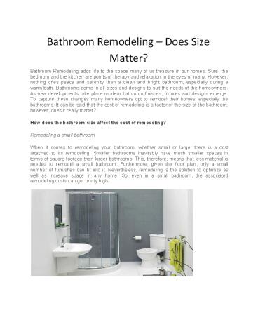 Bathroom Remodeling – Does Size Matter?