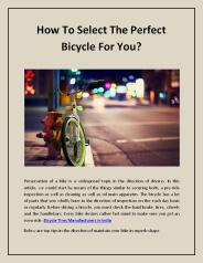 How To Select The Perfect Bicycle For You?