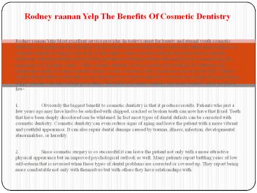 Rodney raanan What Is Cosmetic-Dentistry?