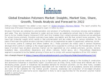 Global Emulsion Polymers Market Insights, Market Size, Share, Growth, Trends Analysis and Forecast to 2022 (1)