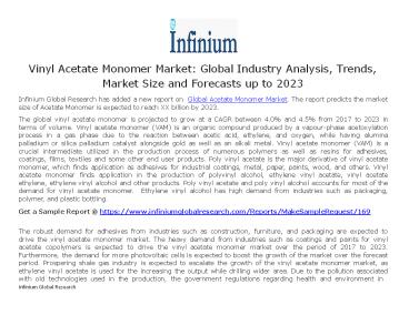 Vinyl Acetate Monomer Market Global Industry Analysis, Trends, Market Size and Forecasts up to 2023
