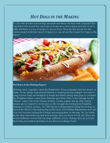 Hot Dogs in the Making