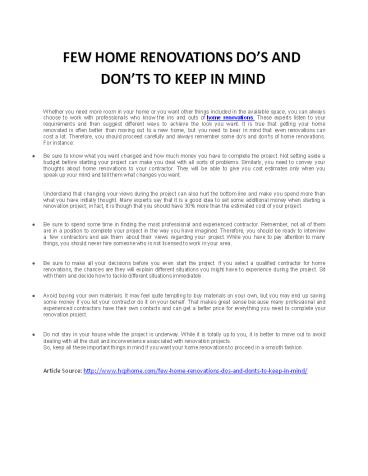 FEW HOME RENOVATIONS DO’S AND DON’TS TO KEEP IN MIND presentation ...