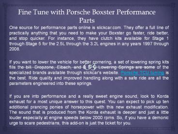 Fine Tune with Porsche Boxster Performance Parts